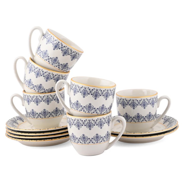 Blue Tapestry 12 pc Cup and Saucer Set