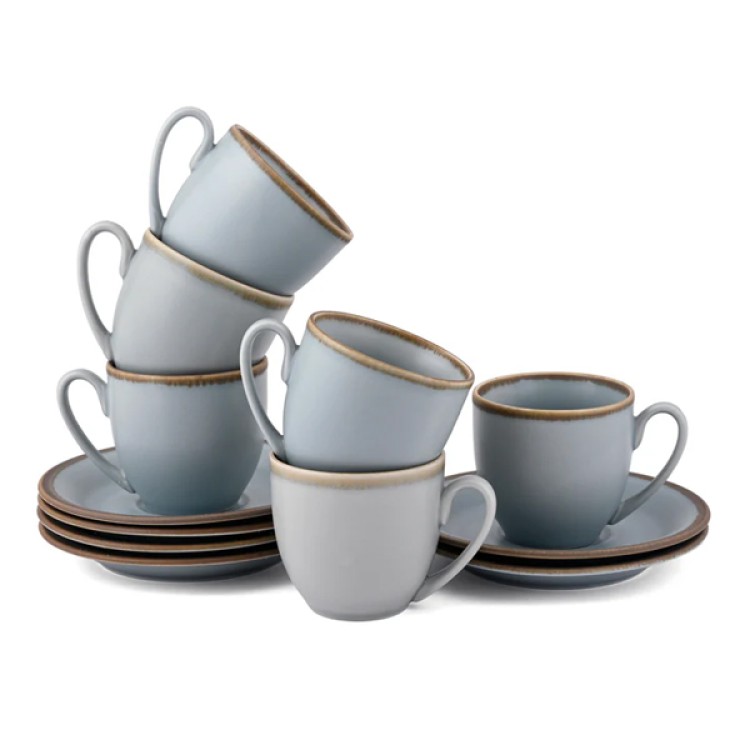 Crackled Blue Matt 12 Pc Cup and Saucer Set
