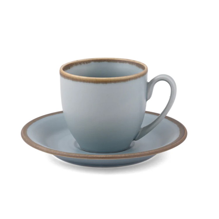 Crackled Blue Matt 12 Pc Cup and Saucer Set