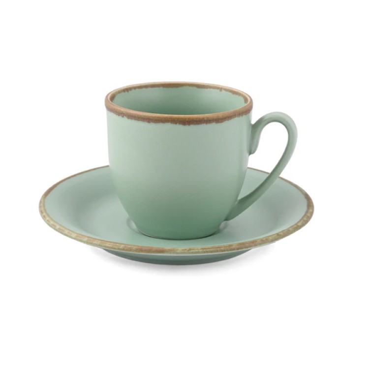 Crackled Green Matt 12 Pc Cup and Saucer Set