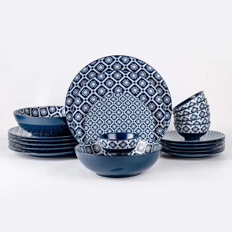 Cinnaflower Indigo 21 Pc Dinner Set