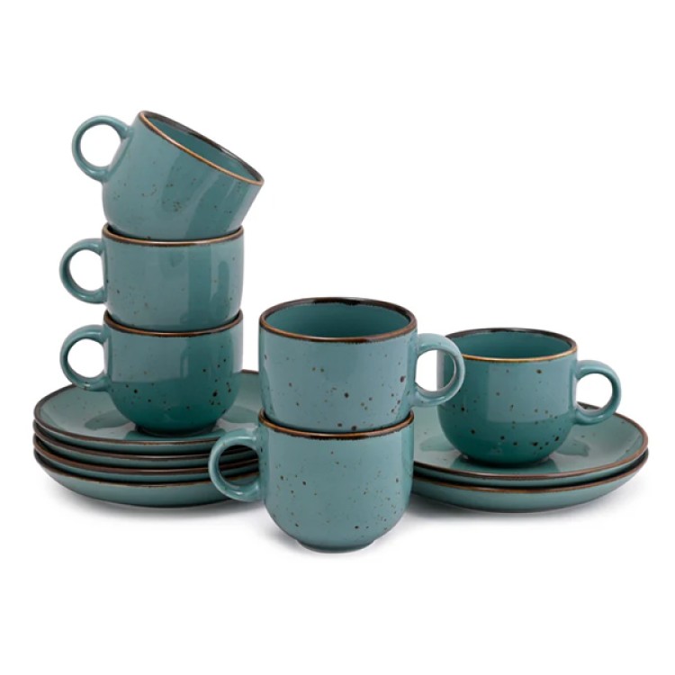 Glossy Green Forest 12 Pc Cup and Saucer Set