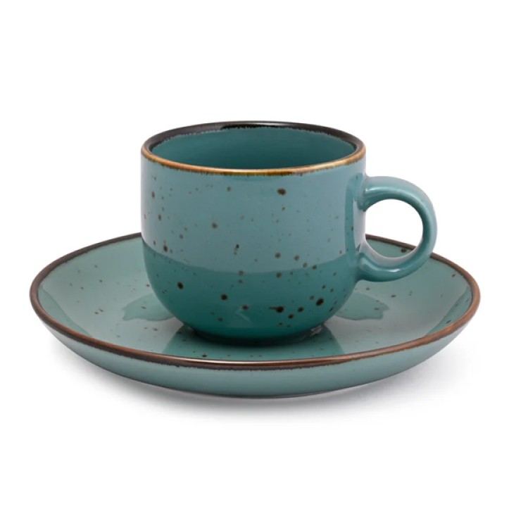 Glossy Green Forest 12 Pc Cup and Saucer Set