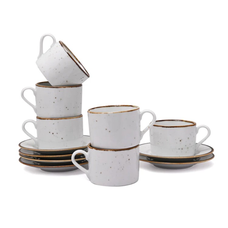 White sparkle 12 Pc Cup and Saucer Set Ap 101