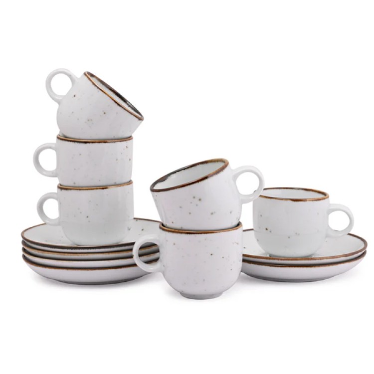 White Sparkle 12 Pc Cup and Saucer Set Ap 102