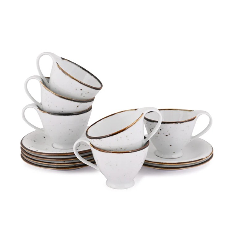 White Sparkle 12 Pc Cup and Saucer Set Ap 119