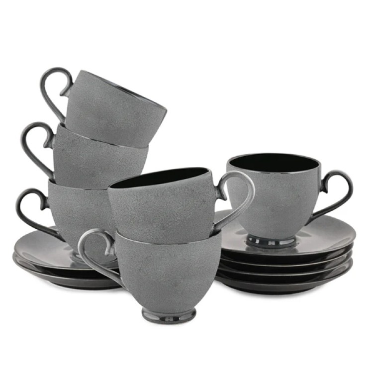 Grey Night 12 Pc Cup and Saucer Set