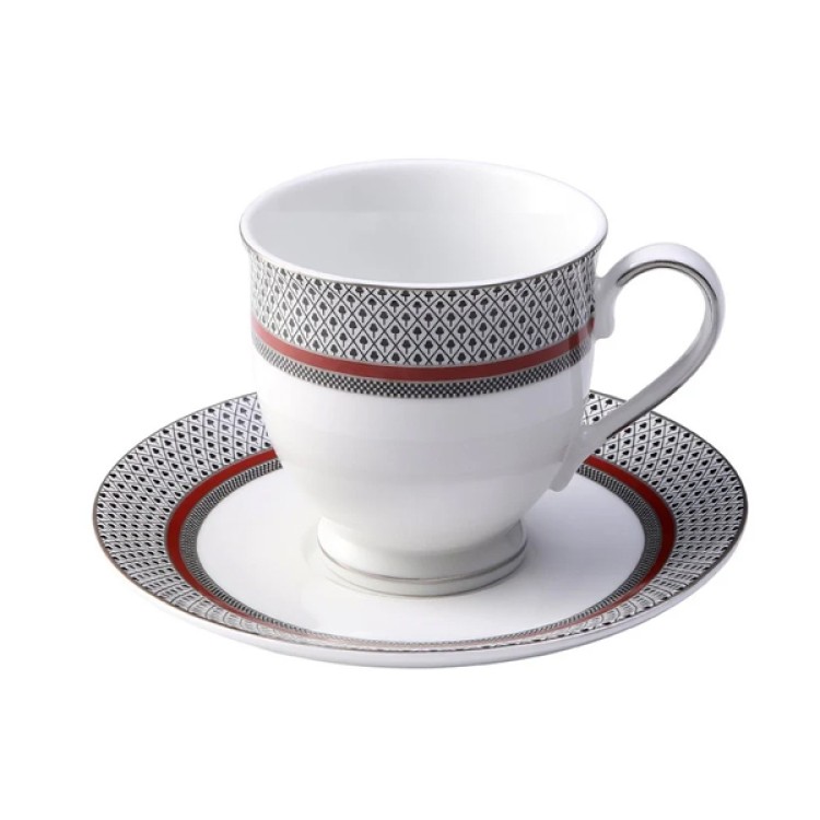 Burgundy Cup & Saucer Set Of 12pcs
