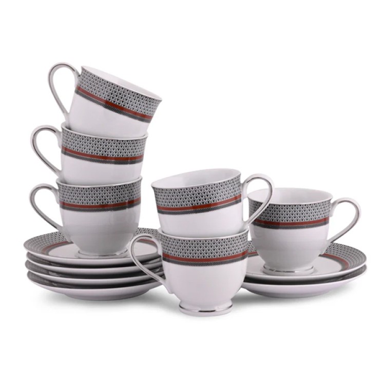 Burgundy Cup & Saucer Set Of 12pcs