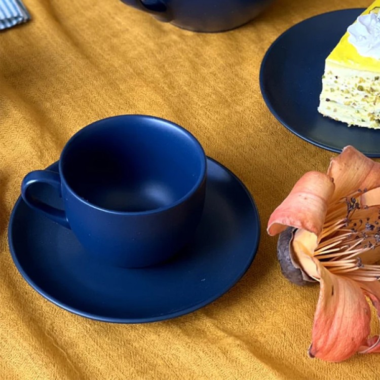 Matt Navy 12 Pc Cup And Saucer Set
