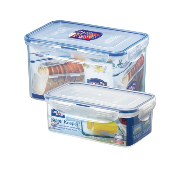 Lock Lock Rectangular Plastic Airtight Food Storage Container with Leak Proof Lid Transparent (750ML + 1.9LTR)