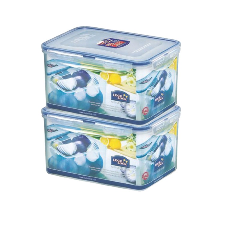 Lock Lock Plastic Airtight Food Storage Container with Leak Proof Lid 3.1 Litre Transparent (3.1LTR X 2)
