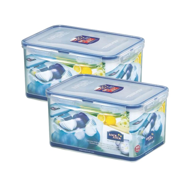 Lock Lock Plastic Airtight Food Storage Container with Leak Proof Lid 3.1 Litre Transparent (3.1LTR X 2)